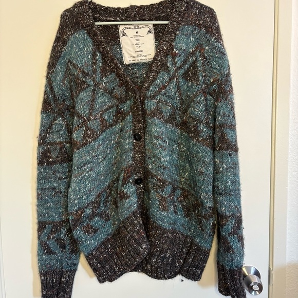 manaaki Other - Manaaki Koro Intarsia Cardigan Forest Size M Men Wool Alpaca Silk Blend Natural